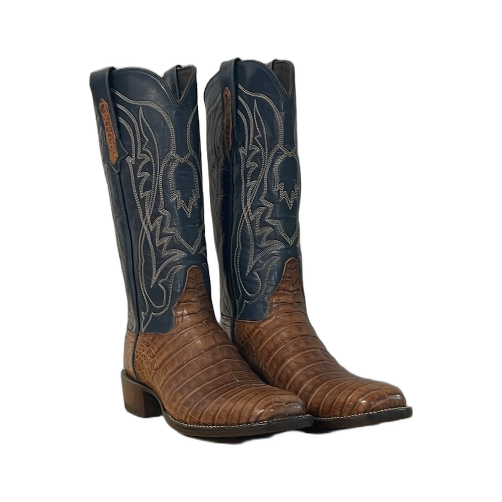 Ladies Cigar Caiman Blue Kidskin Tulip Cowboy Boot