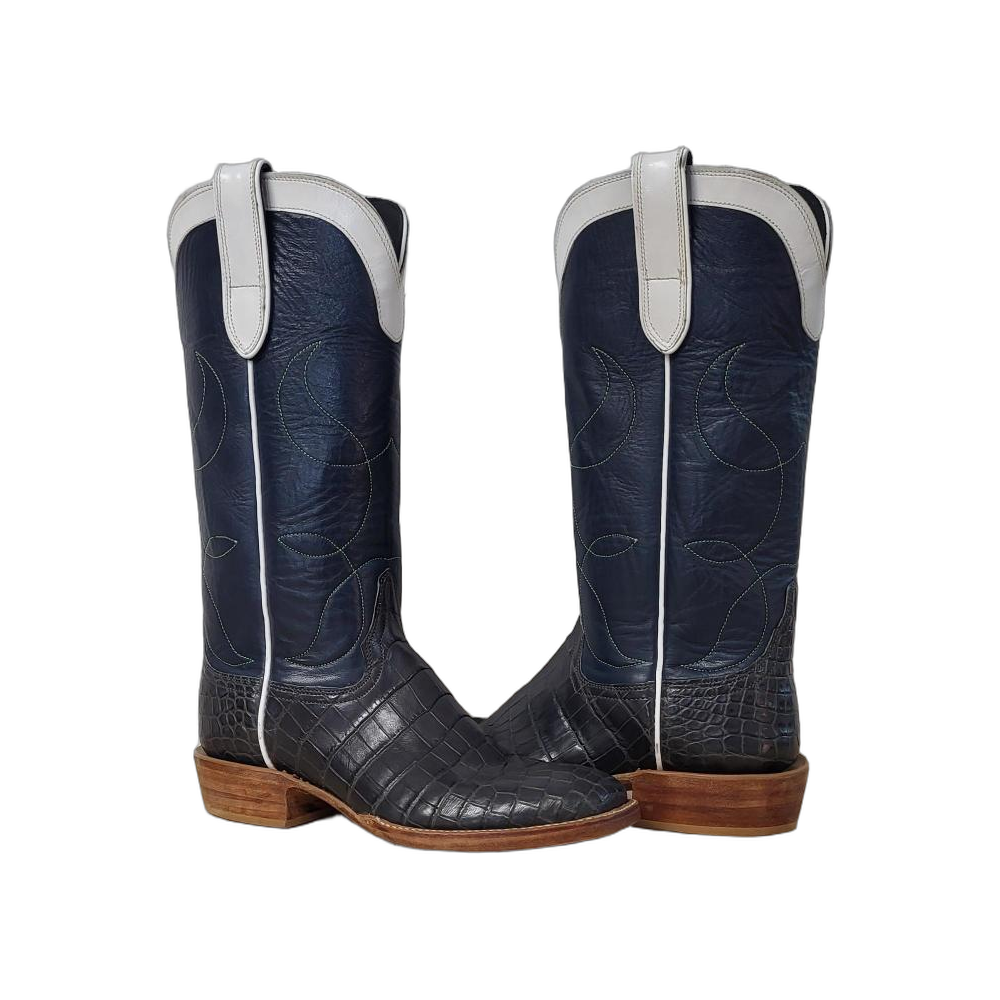 Ladies Nile Blue Kidskin Stitched Cowboy Boot
