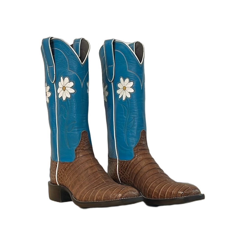 Ladies Cigar Caiman Blue Daisy Cowboy Boot