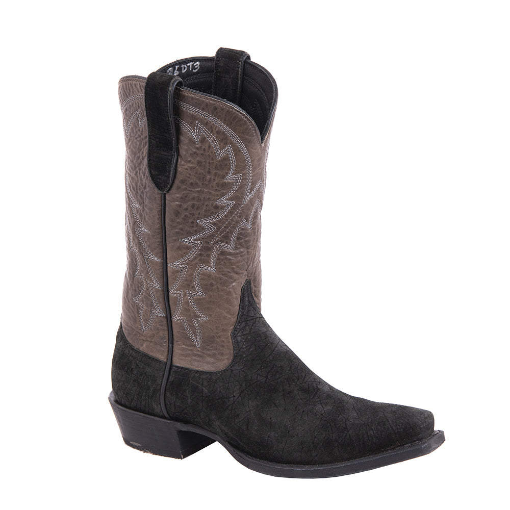Men's 12" Black Hippo Grey Bison Buckaroo Cowboy Boot with Mini Vibram Sole