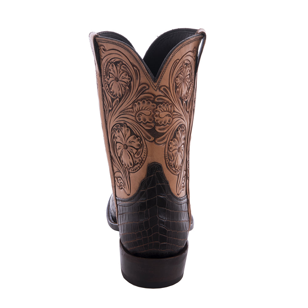 Men's 10-2 2 Tone Chocolate Nile Tooled Tops Cowboy Boot