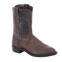 Men's 10" Brown Bomber Tobac Goat 1/2 Chocolate Buckstitch Roper with Mini Vibram