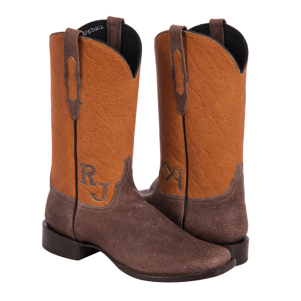 Men's 12" Pumba Brown Warthog/Honey Elephant Cowboy Boot with Initials