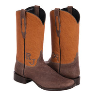 Men's 12" Pumba Brown Warthog/Honey Elephant Cowboy Boot with Initials