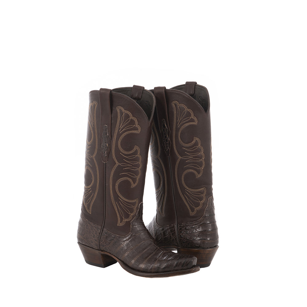 Ladies 14" Nicotine Caiman Brown Aniline Swan Cowboy Boot