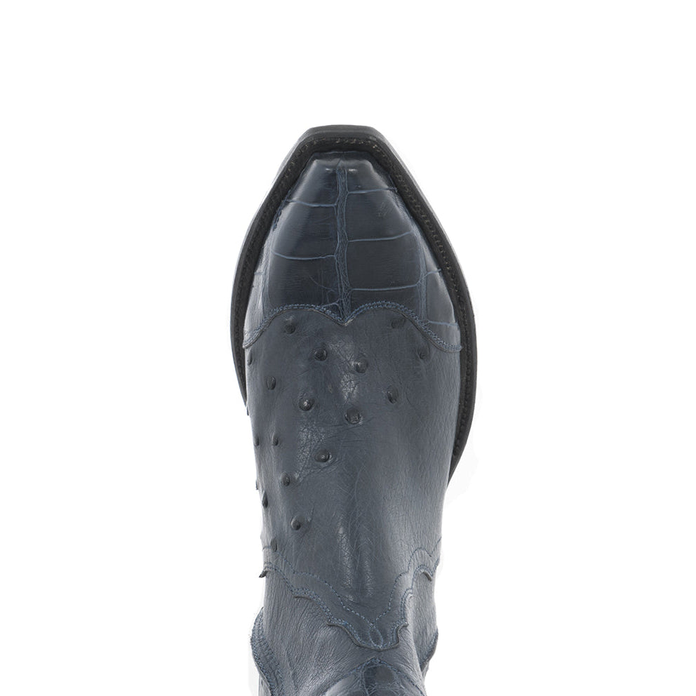 Ladies Short Navy Smooth Ostrich with Navy Gator Wingtip and Collar
