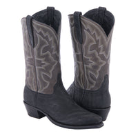Ladies 12" Black Elephant Grey Bison Green Stitch Cowboy Boot