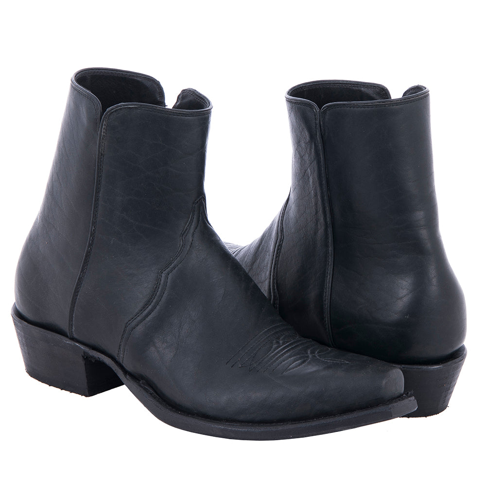 Men's Short Black Bison Cowboy Boot with Toe Bug