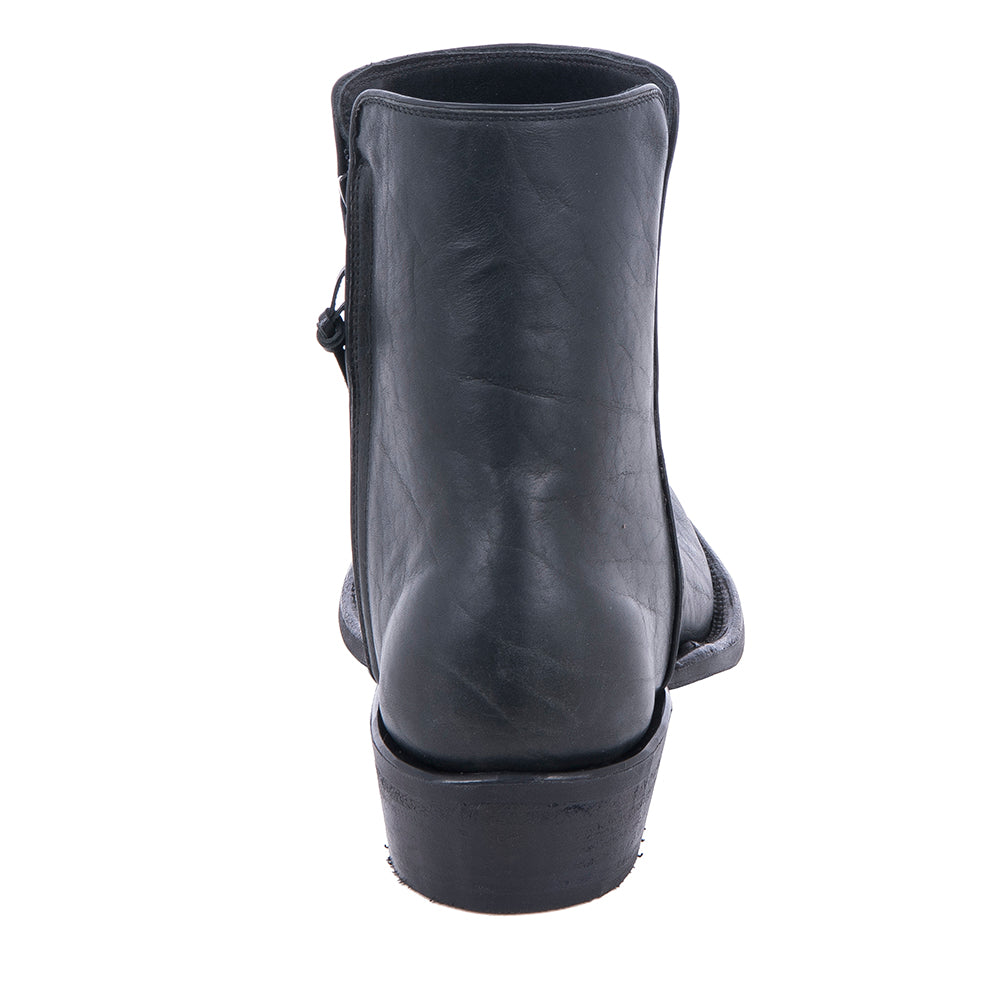 Men's Short Black Bison Cowboy Boot with Toe Bug