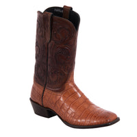 Men's 12" Cognac Gator Belly Tooled Top Cowboy Boot