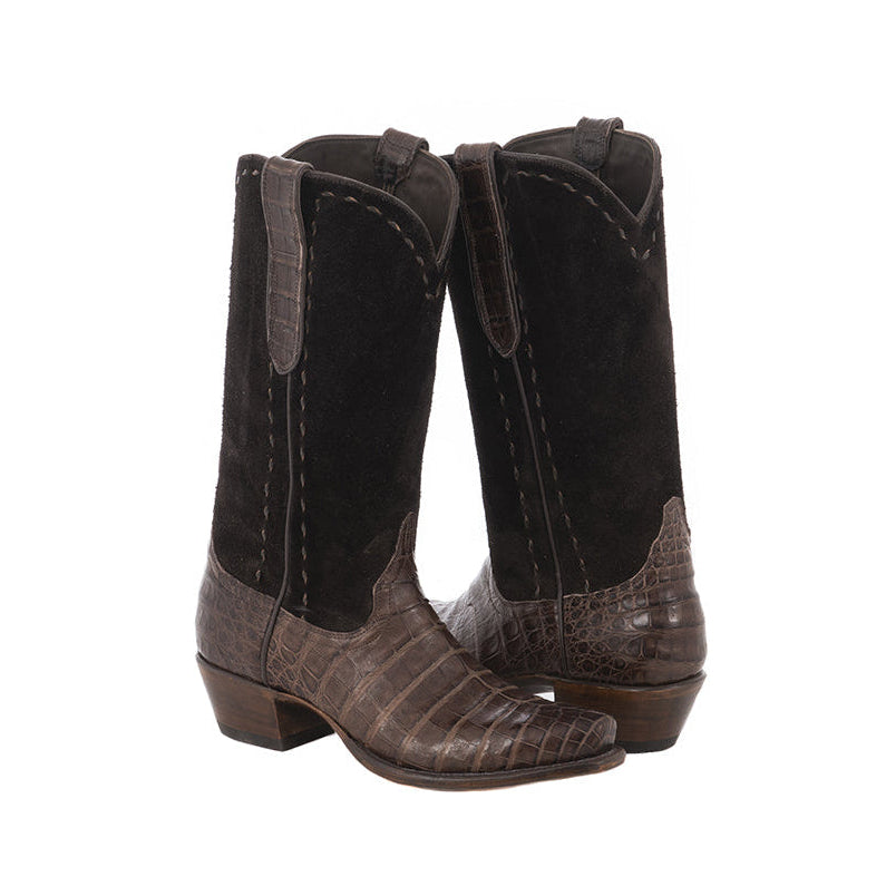 Ladies 13" Nicotine Caiman Chocolate Roughout Half Chocolate Buckstitch