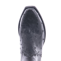 Men's Short Black Full Quill Ostrich Aniline Boot with Mini Vibram Sole
