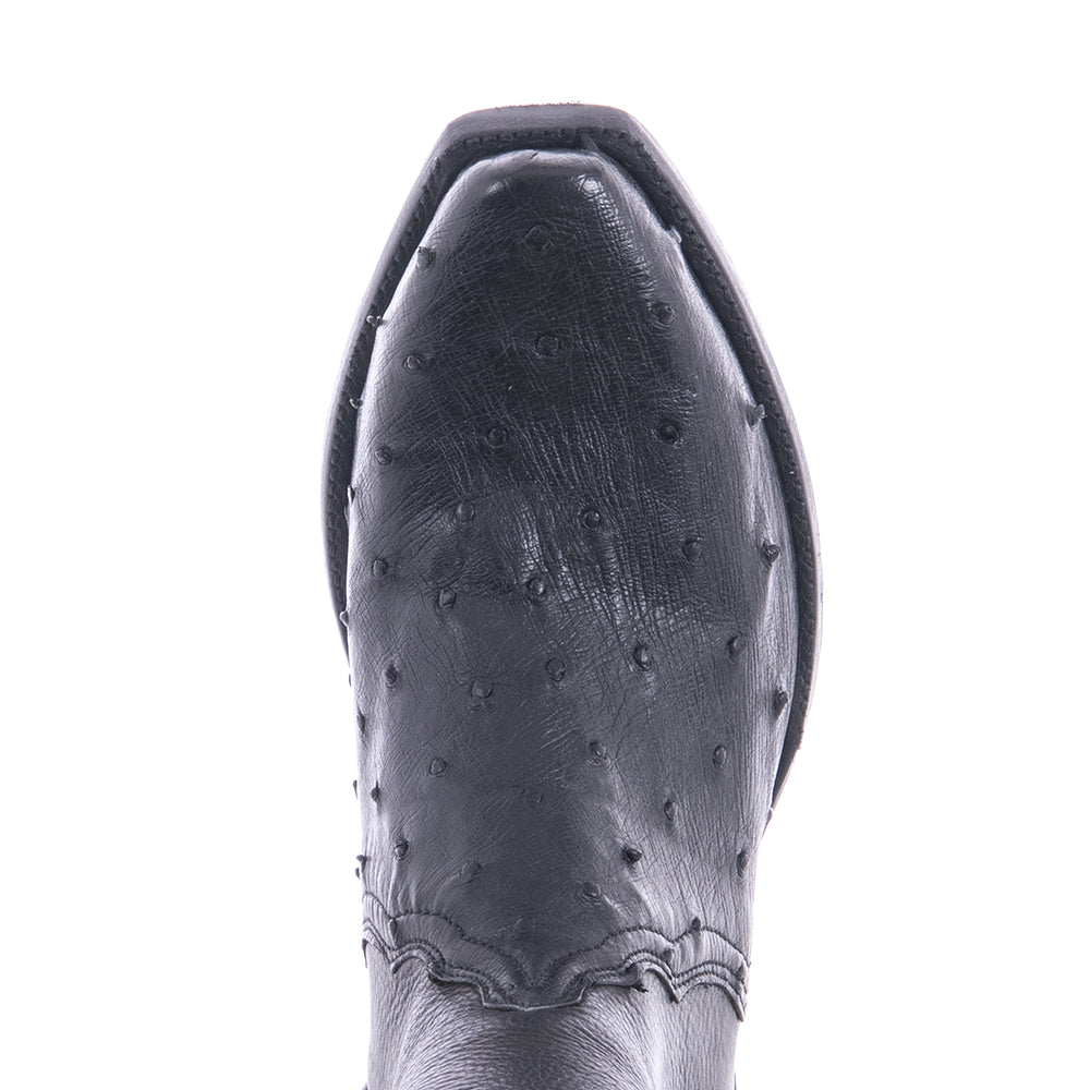 Men's Short Black Full Quill Ostrich Aniline Boot with Mini Vibram Sole