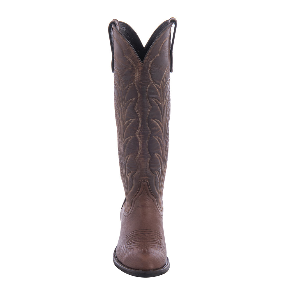 Men's 17" Mocha Bison Canella Goat Winn Toe Bug Cowboy Boot with Mini Vibram Sole