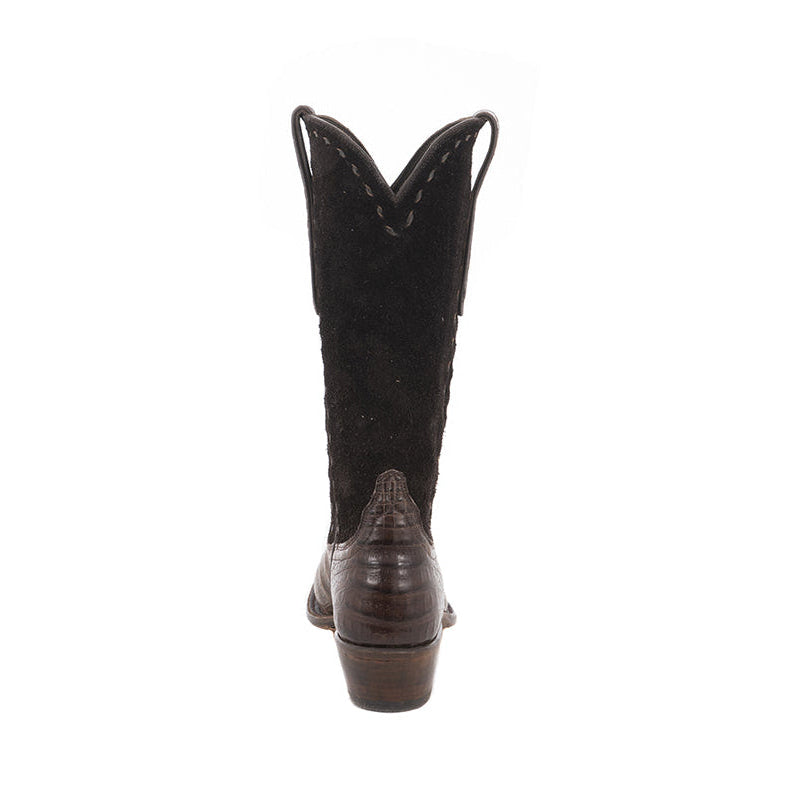 Ladies 13" Nicotine Caiman Chocolate Roughout Half Chocolate Buckstitch