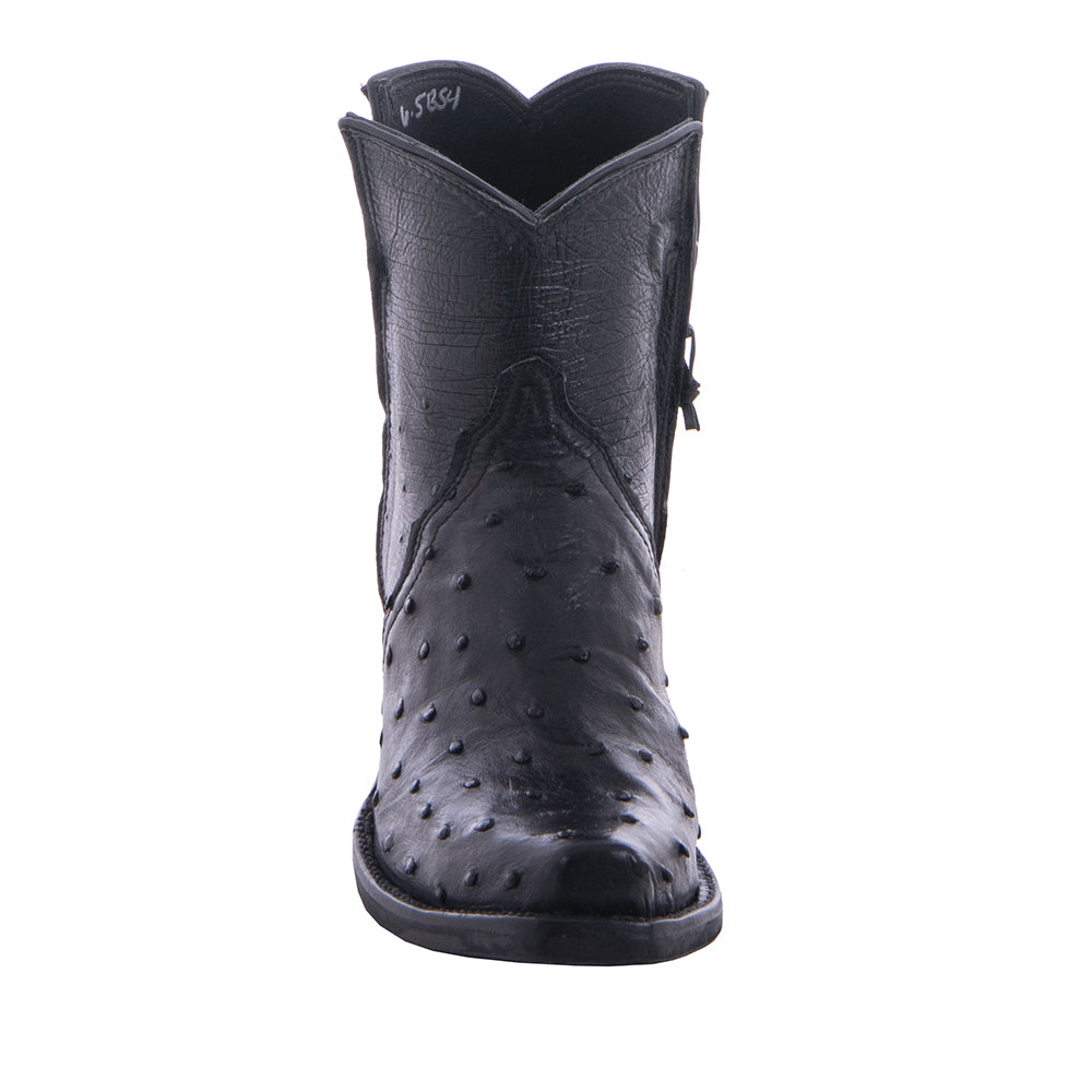 Ladies Black Full Quill Ostrich Smooth Ostrich Short Boot