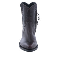 Ladies Short Black Cherry Goat Half Black Buckstitch Boot