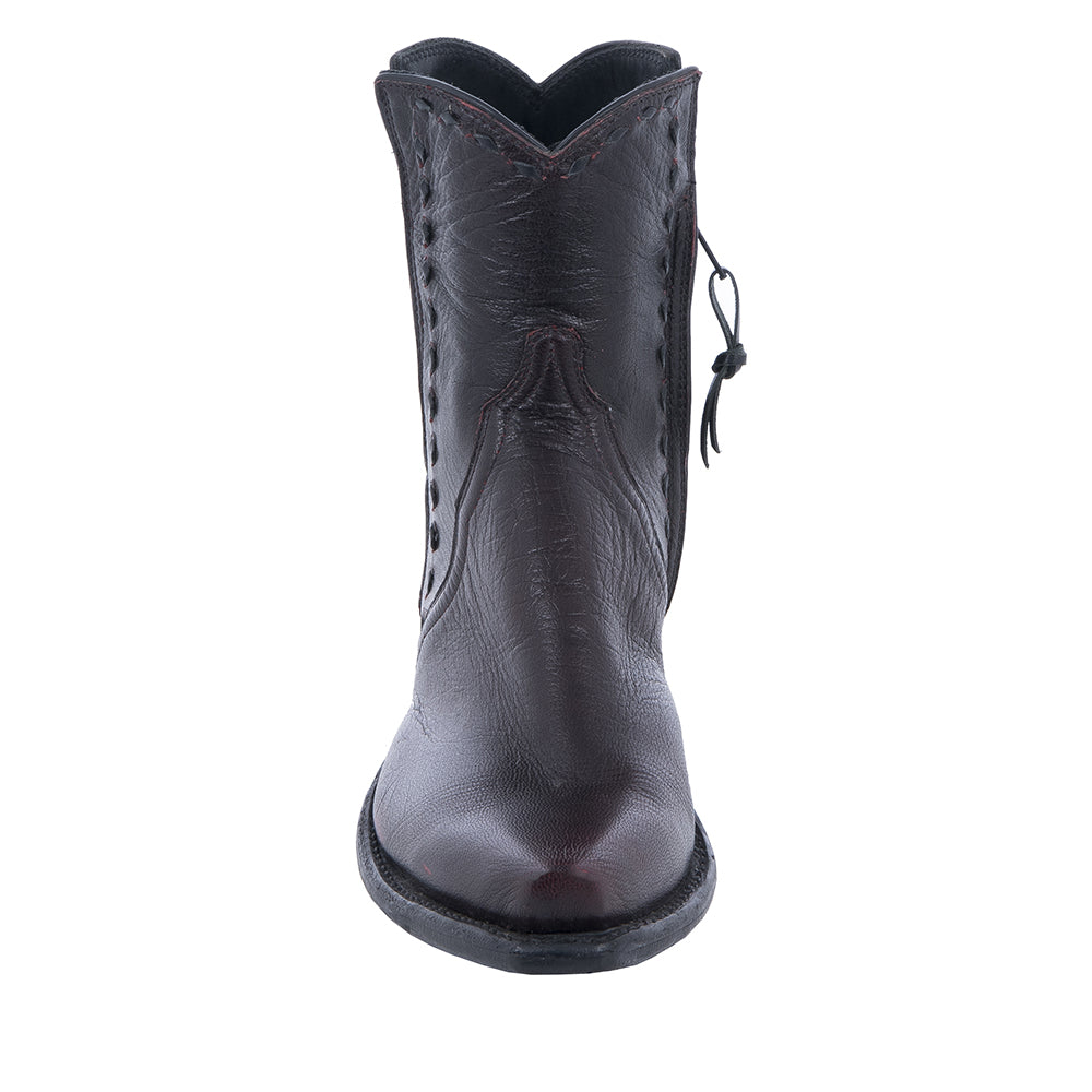 Ladies Short Black Cherry Goat Half Black Buckstitch Boot