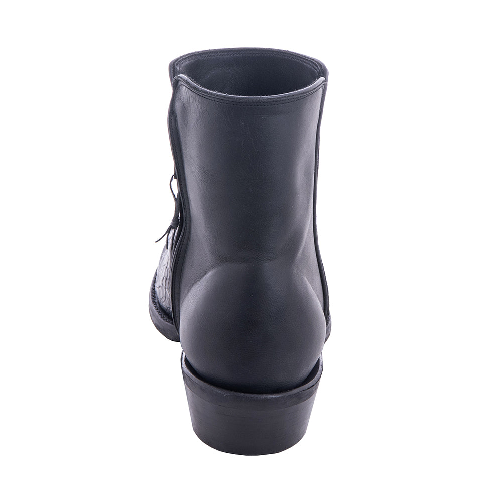 Men's Black Caiman Pull Up Black Goat Short Cowboy Boot