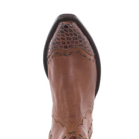 Ladies Shorty British Tan Aniline/Peanut Matte Gator Wingtip, Half, and Collar with Full Buckstitch