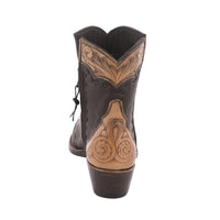 Ladies Shorty Brown Aniline Tooled Wingtip, Half Collar Full Brown Buckstitch