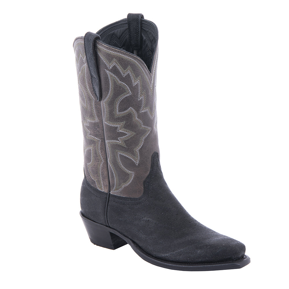 Ladies 12" Black Elephant Grey Bison Green Stitch Cowboy Boot