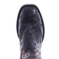 Ladies Cowboy 12-2 Black Full Quill Ostrich/Canella Goat Fern Inlay Spur Lip and Heavy Sole