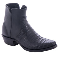 Men's Black Caiman Pull Up Black Goat Short Cowboy Boot