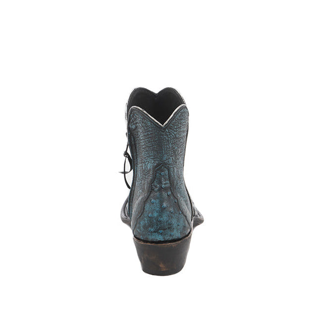 Ladies Short Black Wash Turquoise Full Quill Ostrich Boot