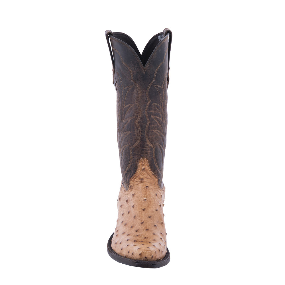 Ladies Cowboy 13" Cognac Burnished Ostrich/ Canella Goat with a Winn Stitch in Coyote