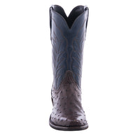 Men's 12" Nicotine Full Quill Ostrich Blue Kidskin Winn Cowboy Boot with Mini Vibram