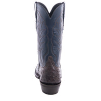 Men's 12" Nicotine Full Quill Ostrich Blue Kidskin Winn Cowboy Boot with Mini Vibram