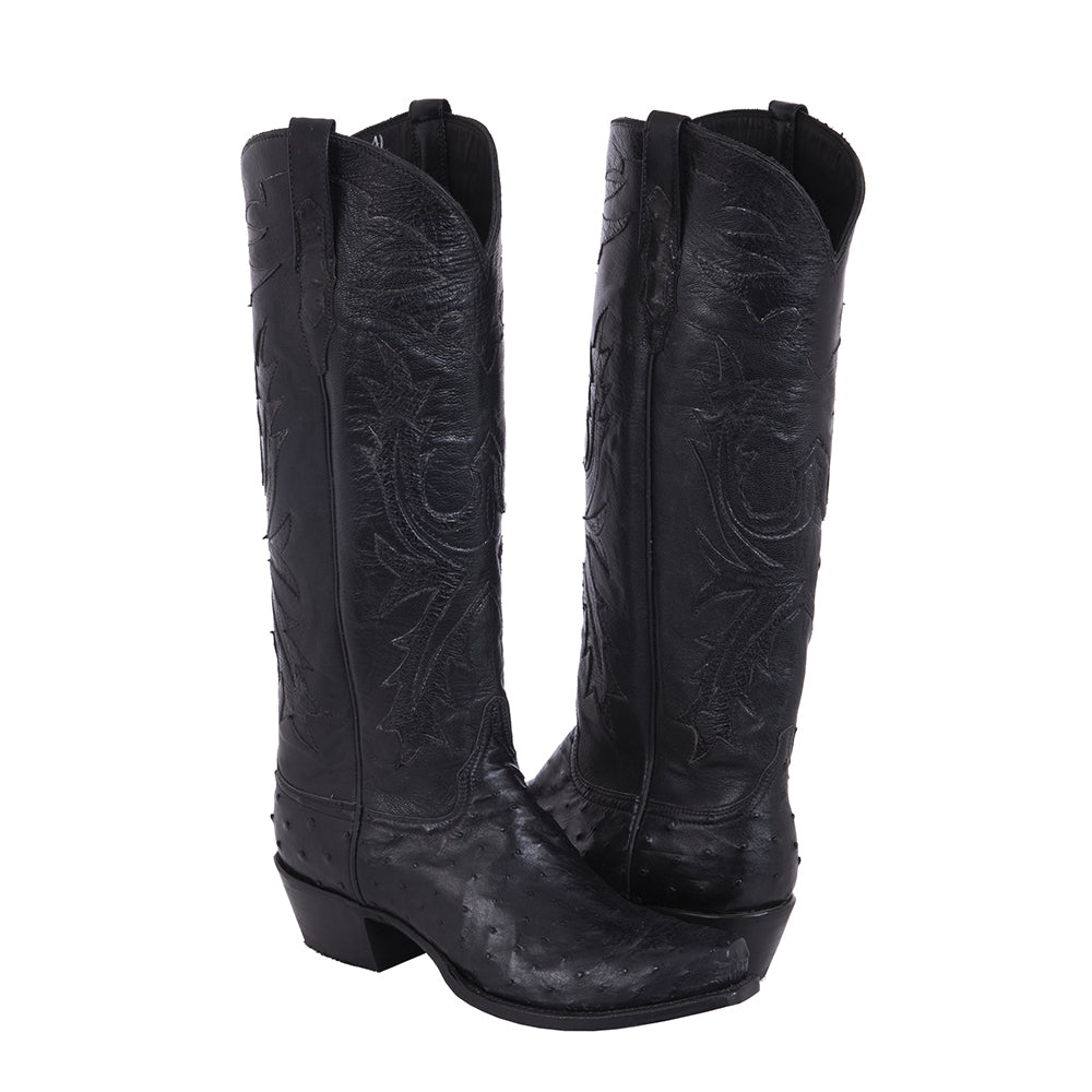 Ladies Cowboy Black Full Quill Ostrich with Black Kidskin