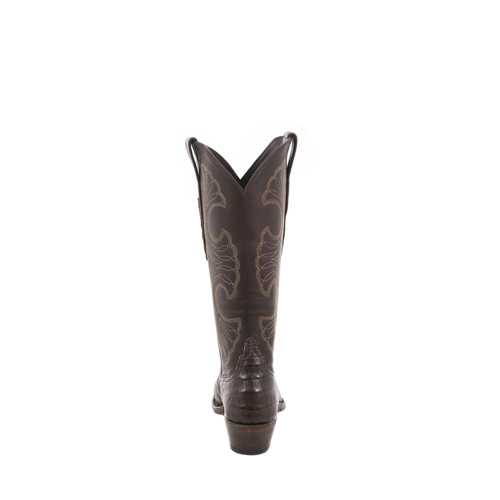 Ladies 14" Nicotine Caiman Brown Aniline Swan Cowboy Boot