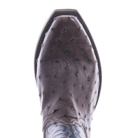 Men's 12" Nicotine Full Quill Ostrich Blue Kidskin Winn Cowboy Boot with Mini Vibram
