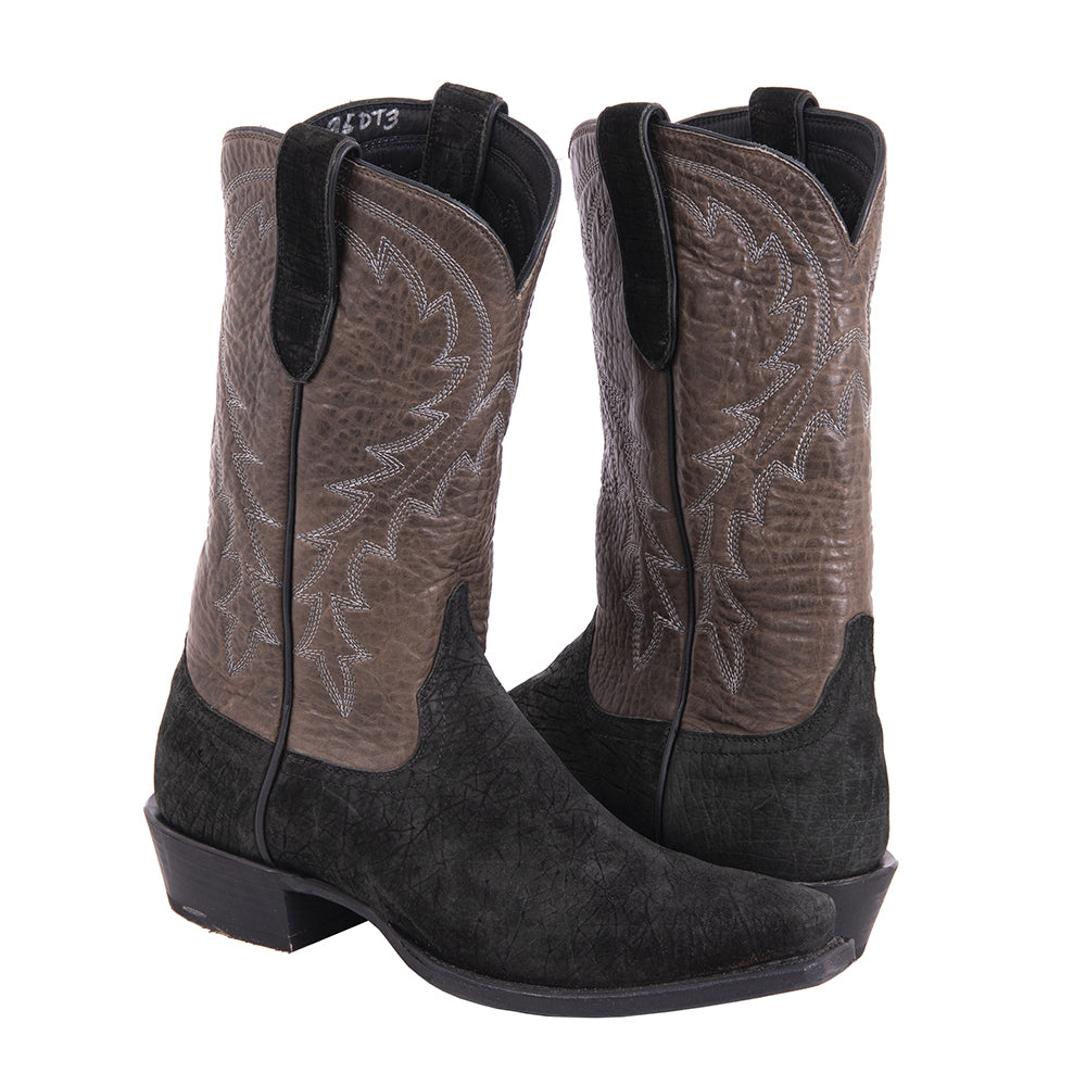 Men's 12" Black Hippo Grey Bison Buckaroo Cowboy Boot with Mini Vibram Sole