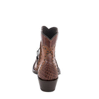 Ladies Shorty British Tan Aniline/Peanut Matte Gator Wingtip, Half, and Collar with Full Buckstitch