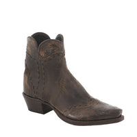 Ladies Short Tobac Goat Antique Brown Tooled Wingtip, Heel Fox, Collar Full Brown Buckstitch Boot