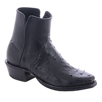Men's Short Black Full Quill Ostrich Aniline Boot with Mini Vibram Sole