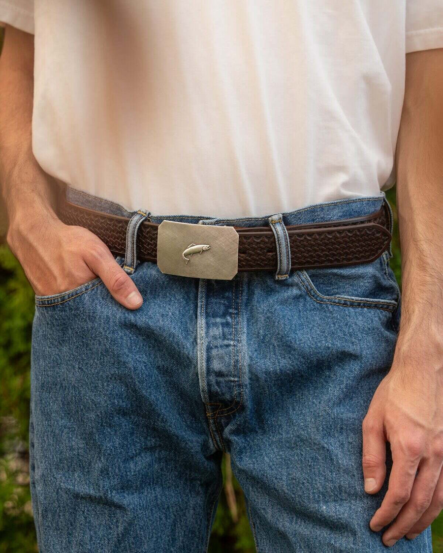 Mesa crosshatch buckle with trout