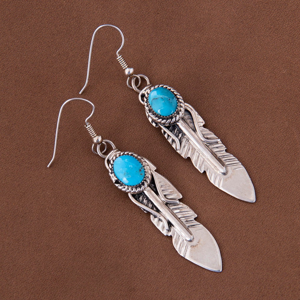 Feather Earrings with Turquoise